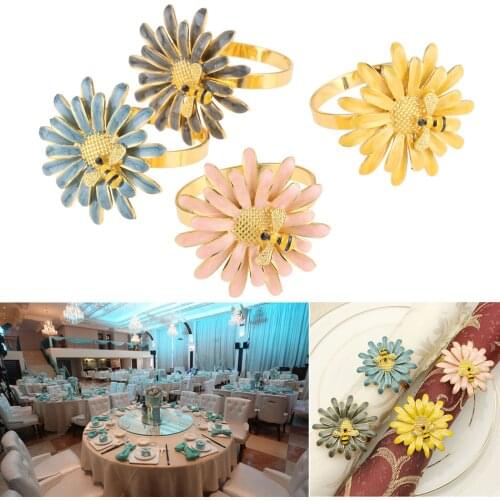 1Pc Delicate Napkin Ring Bee Flowers Shape Design Dinner Table Serviette Napkin Buckle Holder Wedding Banquet Decoration