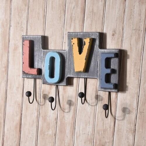 1PC Wall wood home LOVE hooks wall coat racks creative door hanger wall hanging shelves Storage Rack Wall Shelf ENU 006