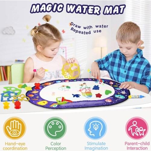 100x70cm Kids Magic Water Drawing Board with Doodle Pen Stamps Set Non-Toxic Educational Toys Birthday Gift