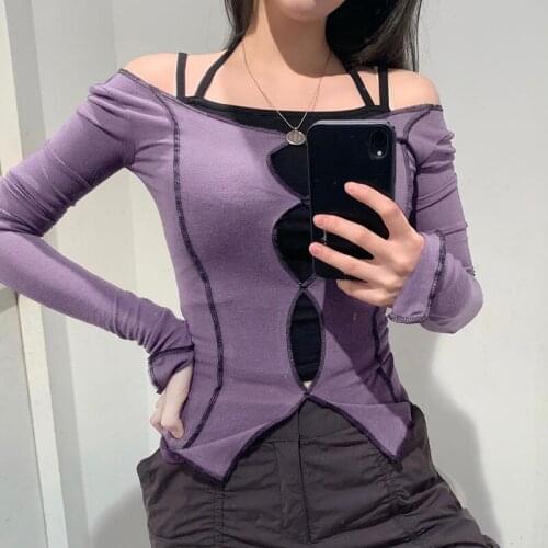 2020 New Hot Fashion Sexy solid hollow out top long sleeve O-neck t-shirt woman 2020 casual Autumn Spring top