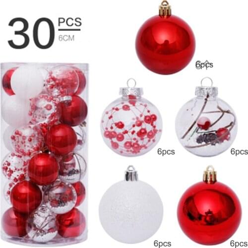 30pcs 6cm Creative Shatterproof Christmas Ball Ornament Kit Xmas Tree Hanging Decor Transparent Baubles Pendant For Home Holiday