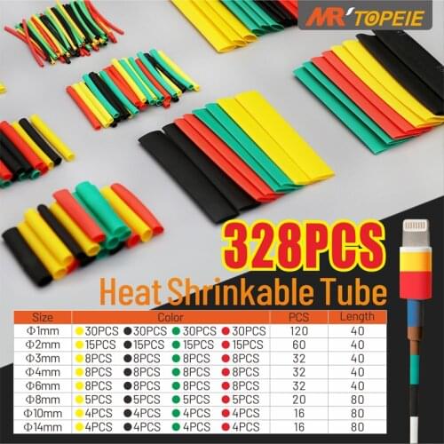 328pcs 2:1 Polyolefin Shrink Heat Shrinkable Tube Assorted Insulation Electrical Connection Wire Wrap Cable Various Colors