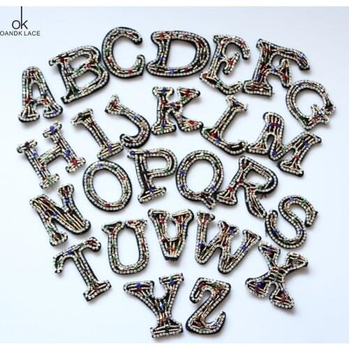 Multicolour Beads English Alphabet Letter Applique 3D Hand-Made Sewing letters Patch For Clothing Badge For Clothes Bag Shoes