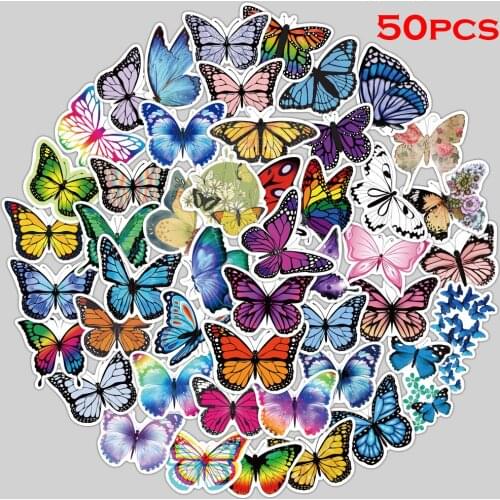 50pcs/pack Flower butterfly graffiti stickers waterproof PVC material stickers DIY bicycle luggage skateboard