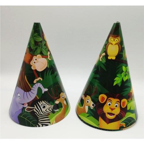 6pcs Cartoon Jungle Animal Theme Party Hats Kids Birthday Party Decorations Lion Elephant Paper Hats Baby Shower Party Supplies