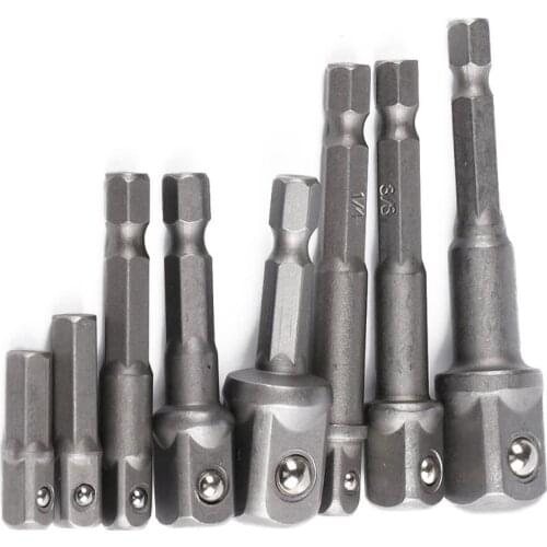 8pcs 1/4" 3/8" 1/2" Hex Shank Wrench Drive Power Drill Socket Drill Adapter Socket Extension Bits Adaptor Set screwdriver tools