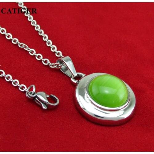 Free Shipping 316L Stainless Steel Crystal Viridis Round Stone Pendant Necklaces Gem Pendant (Include the ball chain for Free)