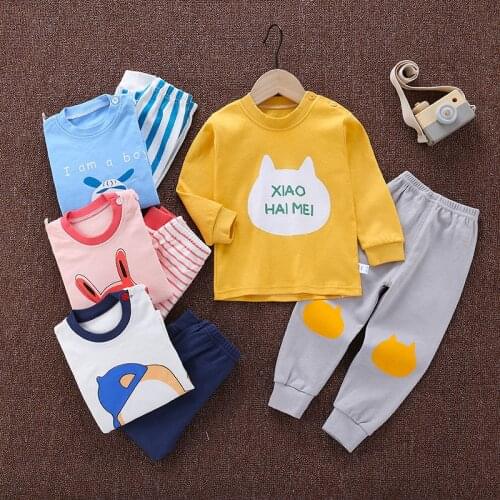 Childrens Kids Pyjamas 100%Cotton Tops Pant Winter Long Sleeve Sleepwear Nightwear Girls Sets Boys Autumn Pajamas Home Outfits