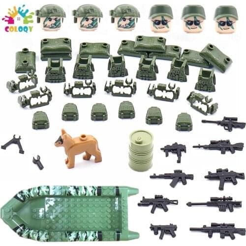 Kids Toys 6pcs/lot Mini Military Figures Building Blocks Green Special Army Soldiers Assault Boat Guns Weapon Toys For Boys Gift