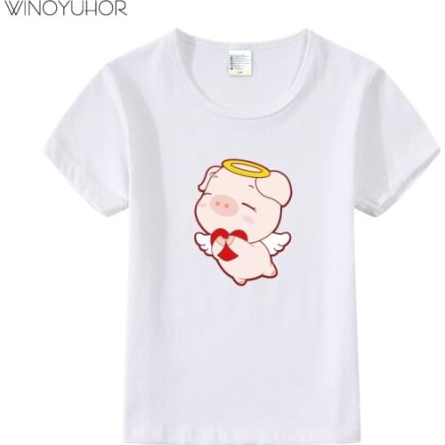Cartoon Angel Pig Funny Print T-Shirts Girls Boys New Summer Short Sleeve T Shirt Baby Kids Casual O-neck Clothes Cotton