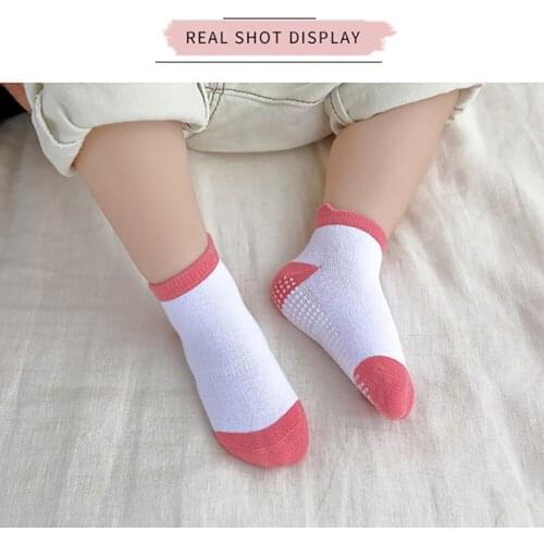 Autumn Spring 6 Pairs/lot 0 to 5Yrs Cotton Childrens Anti-slip Boat Socks Low Cut Floor Socks with Rubber Grips Four Season