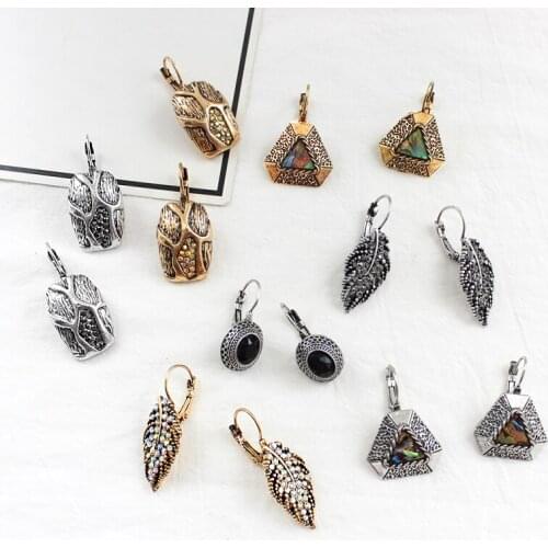 Inlay Colored rhinestones irregular Geometric shape Leaf shape Sculpture Grain Personalized creative earrings Series set Vintag