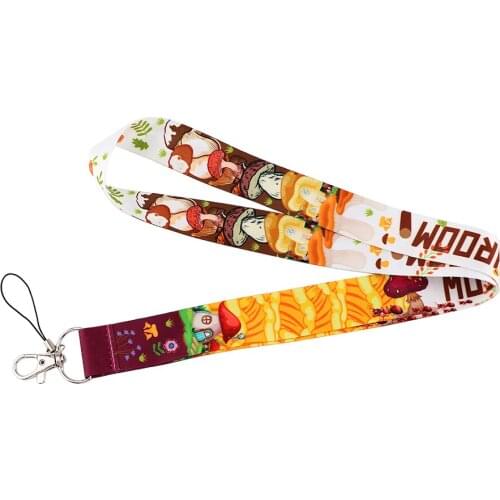 J2803 Cartoon Mushroom Lanyard Keychain keys Badge ID Mobile Phone Rope Kids Gifts Lanyard With Card Holder Cover