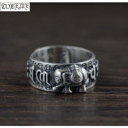 100% 925 Silver Lucky Elephant Ring Tibetan OM Mani Padme Hum Ring Sterling Buddhist OM Ring Pure Silver Tibetan Ring resizable
