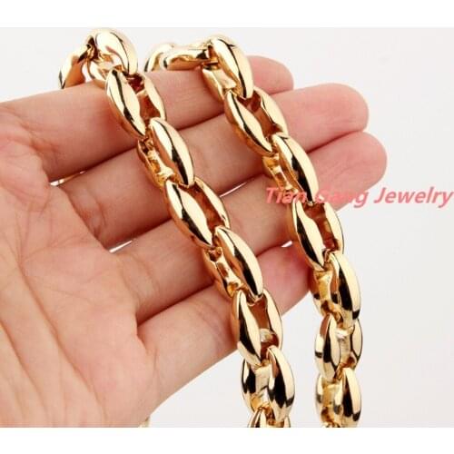 7-40" High Quality 316L Stainless Steel Gold Hollow Coffee Beads Bean Chain Necklace Mens Womens Jewelry Good Gift