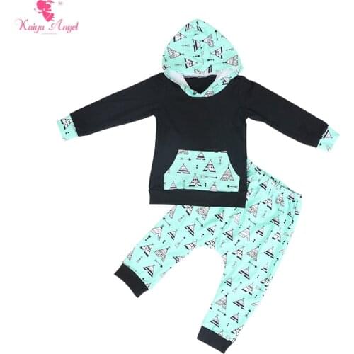 Kaiya Angel Newborn Baby Boys Clothing Set Black Hooded Tops With Green Bottom Cottage Printed Pants Todder Autumn Winter Outfit