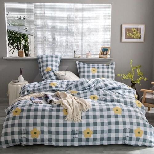 Fashion Plaid Stripes Bedding Sets Polyester Cartoon Home Duvet Cover Pillowcase Linen Sheet Simple Luxury High Quality