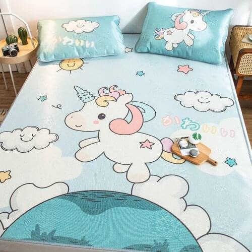 3pcs /set Summer Mat Cartoon Ice Feeling Mat Double Queen Size Washable Foldable Bed Sheets Pillowcase No formaldehyde