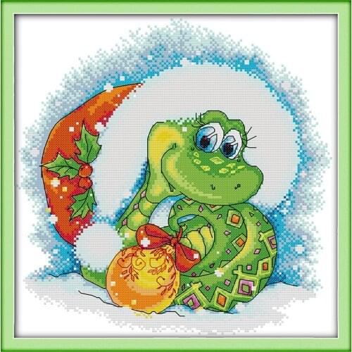 A snake in Christmas(1) cross stitch kit cartoon 14ct 11ct count print canvas stitching embroidery DIY handmade needlework