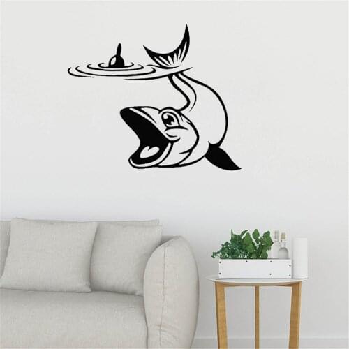 Fishing Wall Stickers Fisherman Club Decoration Lovers Residence Wall DecalFor Fish Floating Mural Vinyl Removable DW11104