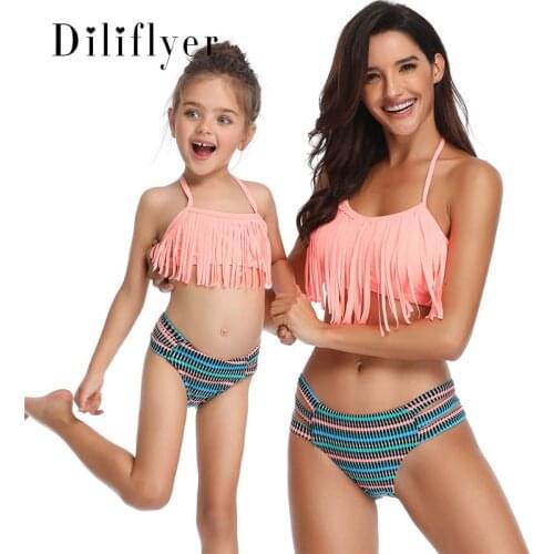 New parent-child swimsuit European and American fringe split bikini bralette