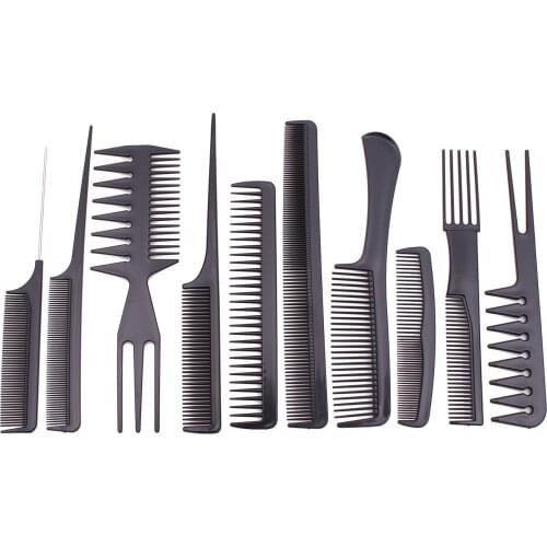 10 Pcs/Set Plastic Black Combs Professional Hairdressing Combs Set Barber Salon Hair Perm / Dye Styling Tools 6706