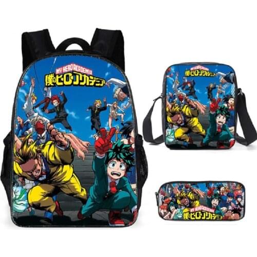 Anime My Hero Academia Backpack Shoulder Bags Pencil Case Three-piece Suit School Backpack Children Boys Girls Students Bags