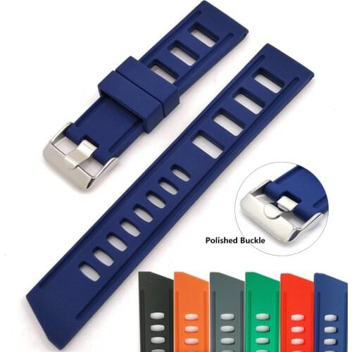 20mm 22mm Silicone Watch Strap Men Women Waterproof Sport Rubber Orange Blue Wrist Bracelet Band Accessories Polished Buckle