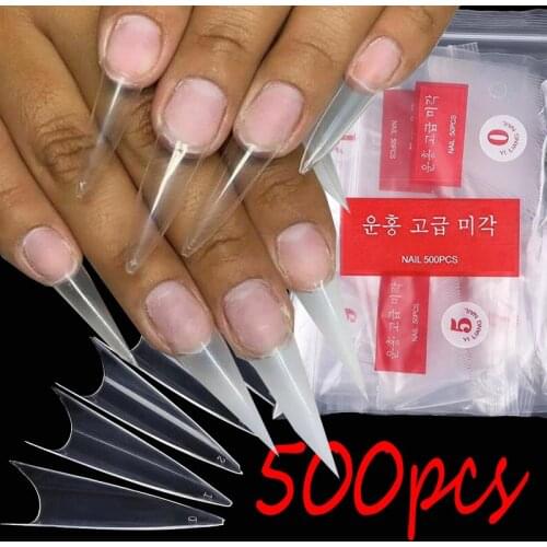 Super long fake nails long ballerina full coverage long coffin fake nail tips natural transparent fake nails with designs