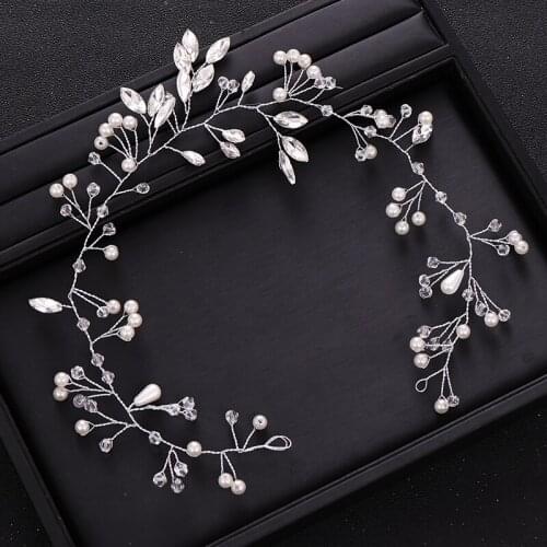 Trendy Silver color Crystal Pearl Wedding Headband Hair Vine Bridal Hair Accessories Headpiece Wedding Hair Accessorie Jewelry