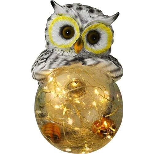 Solar Powered Light Owl Shape Holding Ball 30 LED Stake Lamp Resin Bird Sculptures Garden Courtyard Pathway Lawn Yard Lighting