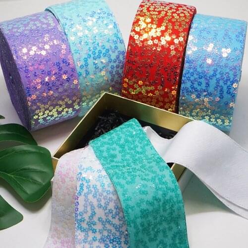 Top Ribbon 5 yard/roll 3 inch 75MM Plum Blossom Sequin Ribbon N5202612