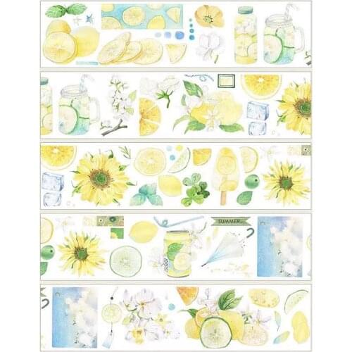 Vintage Lemon Sunflower Washi Tape for Card Making Bullet Journal DIY Scrapbooking Decorative Sticker