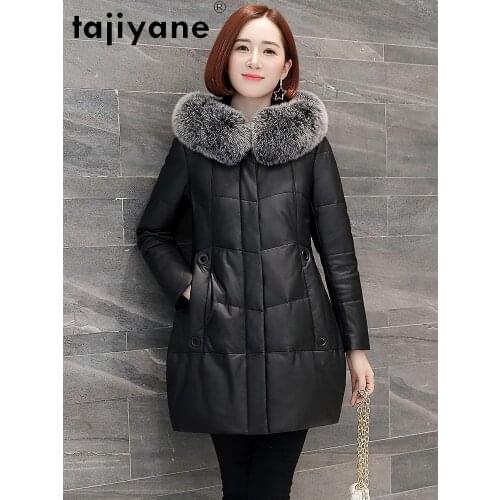 Tajiyane Real Sheepskin Clothes for Women White Duck Down Coat Woman Natural Fox Fur Collar Hooded Parkas Jacket Casaco TN1320