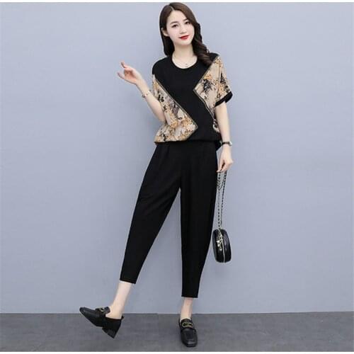 Plus size Two Piece Set Women Tracksuit Set Summer Tops For Women 2021 Casual Thin Sportwear Diamond Hat Top And Pants