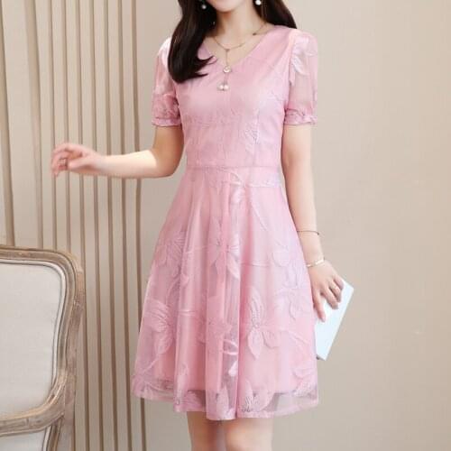 Lace Summer Dress Women Plus Size 2021 Short Sleeve Red Black Elegant Party Dress Female Midi Vestidos Robe Femme Jurken