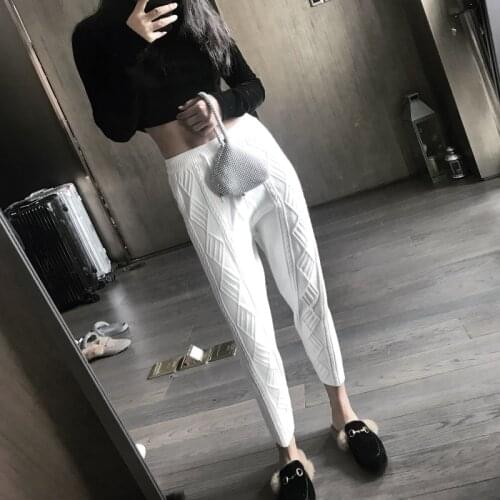 Winter Thicken Women Harem Pants Casual Drawstring Twisted Knitted Pants Femme Chic Warm Female Sweater Trousers 2020 Winter