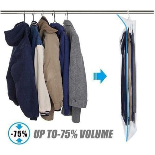 1pc Closet Hanging Organizer Vacuum Bag for Clothes Storage Bag with Hanger Space Saving Clear Seal Bags Wardrobe Compressed Bag