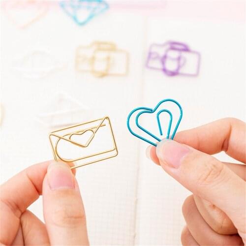10pcs/pack Cactus Bowknot Star Heart Shape Paper Clips Hollow Out Metal Binder Clip Notes Letter Clamp Office Supplies papeleria