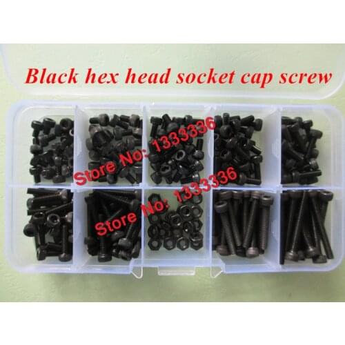 280pcs/box M3 Screw Kits DIN912 Hex Socket Head Cap Screw Black M3*4/5/6/8/10/12/16/20/25mm