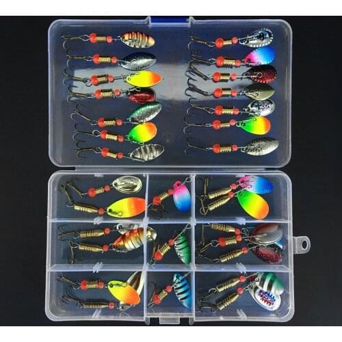 31pcs Mixed Fishing Lures Spoon Bait Set Metal Lure Kit Sequins Fishing Lures with Box Treble Hooks Fishing Tackle Hard Bait