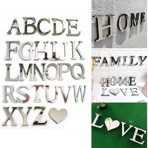 3D DIY Art English Letters Acrylic Mirror Surface Wall Sticker Silver Alphabet Poster Bedroom Festival Party Decor Art Mural