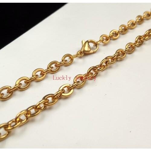 5pcs Lot in bulk 2mm/3mm Gold titanium steel Strong Oval Link Chain Necklace 18-24'' women men
