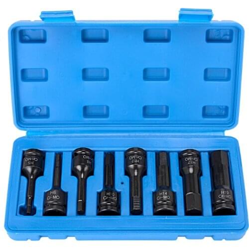 8 Pcs Air Hex Socket Set 1/2" Square Drive Impact Socket H5 H6 H8 H10 H12 H14 H17 H19(5mm-19mm) Cr-Mo Metric Allen Bit 78mm Long