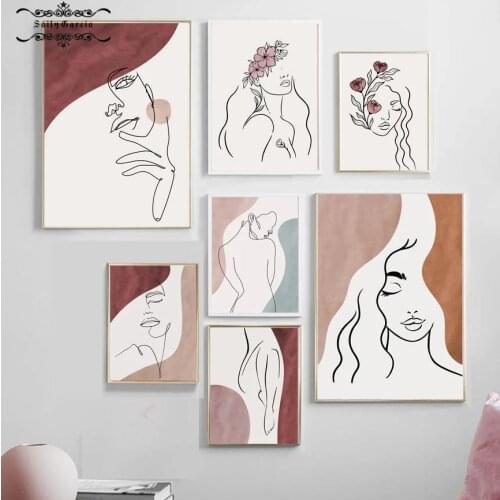 Abstract Line Art Flower Body Girl Posters and Prints Wall Art Canvas Painting Nordic Wall Pictures for Home Interior Decoration