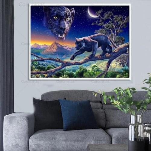 Diy Diamond Painting Cross Stitch Crystal Needlework 5D Diamond Embroidery Animal Beautiful Black Panther Full Drill Kits Decor