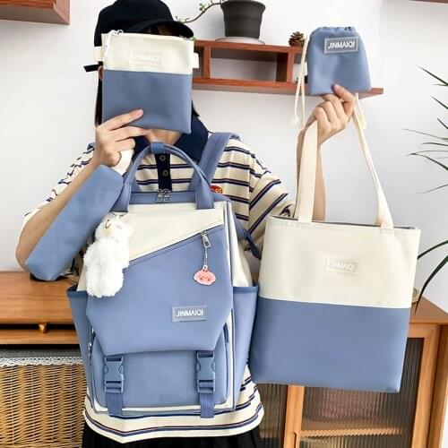 2021 New 5pcs/Set Large Backpack Bag High School Students College Laptop Schoolbag Girls Women Female Travel Storage Bag Bagpack