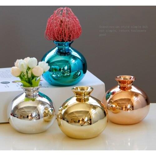 European-style Electroplating Rose Gold Ceramic Vase Home Decoration Arts Ornaments Handicraft Mini Flower Pot