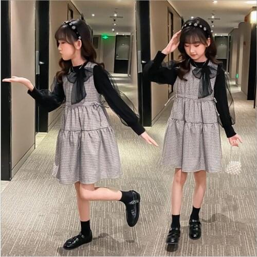 Valentines Day Clothes For Teens 2021 New Kids Spring Clothing Sets Black T-shirts And Vest Dresses 2 Pcs Sets 6 8 10 12