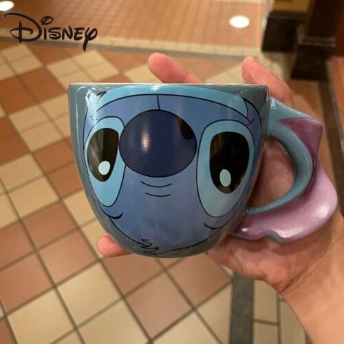 Disney Mugs Lilo Stitch Large Capacity Ceramic Mugs with Spoons Couples Cartoon Water Mugs